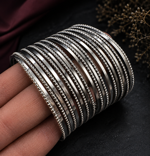 Mat shimmer look plain Oxidised bangles set (price per pack) (slight variance in color and shades are possible )