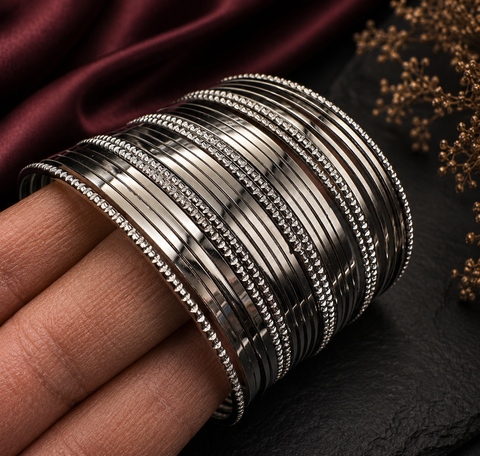 Mat shimmer look plain Oxidised bangles set (price per pack)