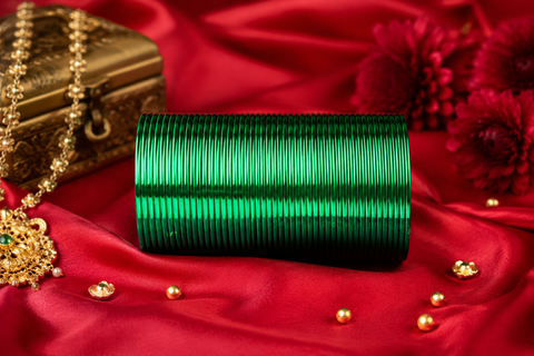 Green color shiny metal bangles 3 dozen in one set  (slight variation in color may occur )