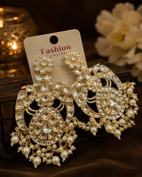 Beautiful pearls with kundan work earrings