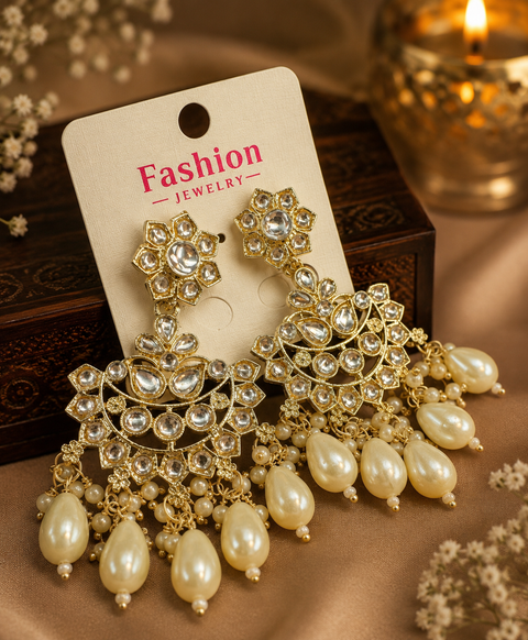Beautiful pearls with kundan work earrings