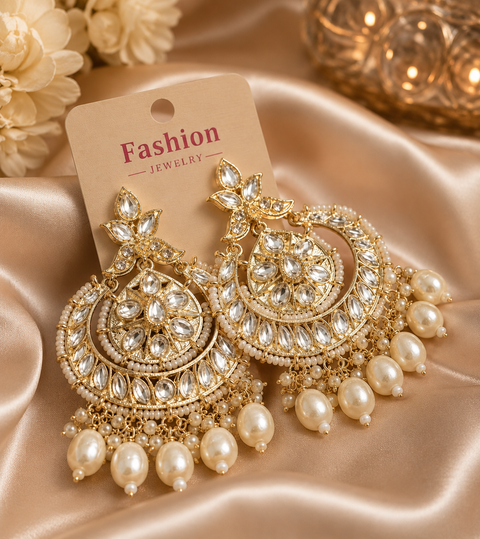 Beautiful pearls with kundan work earrings