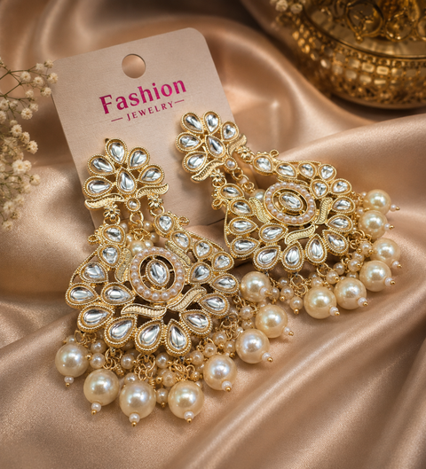 Beautiful pearls with kundan work earrings
