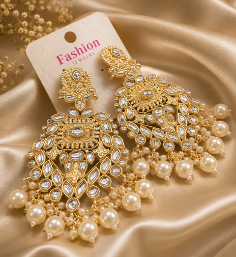 Beautiful pearls with kundan work earrings