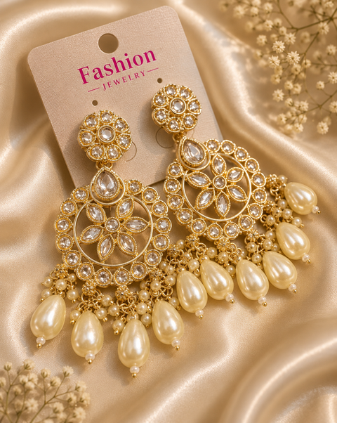 Beautiful pearls with kundan work earrings