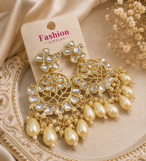 Beautiful pearls with kundan work earrings