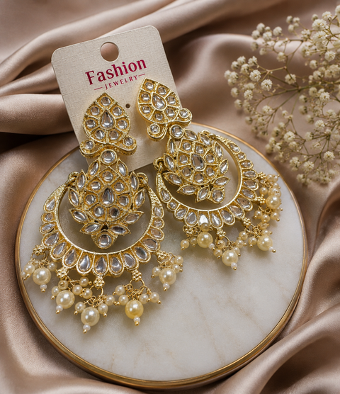 Beautiful pearls with kundan work earrings