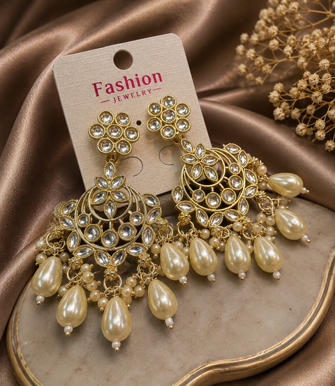 Beautiful pearls with kundan work earrings