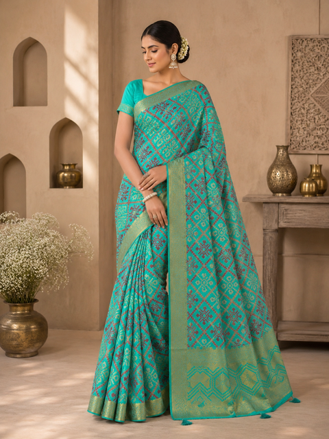 Soft Silk Saree with beautiful floral weaving ( Please note that this saree has some faded spots, as shown in the pictures. Due to this minor defect, it is being offered at a 50% discounted price)