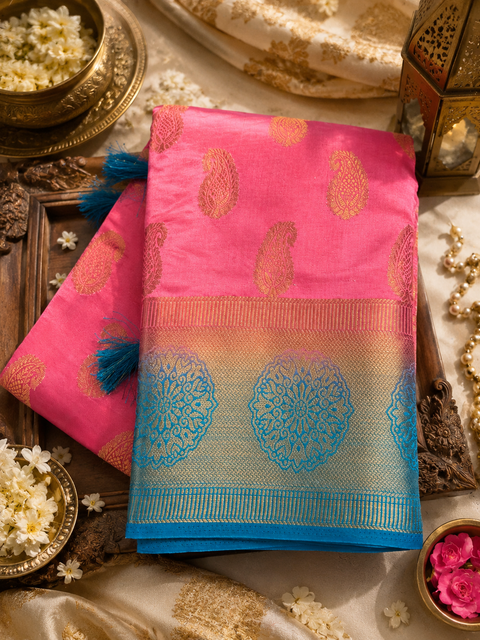 Art silk beautiful design Saree with contrast Pallu and Blouse , blouse piece is attached to Saree(slight variation in color and design is possible)