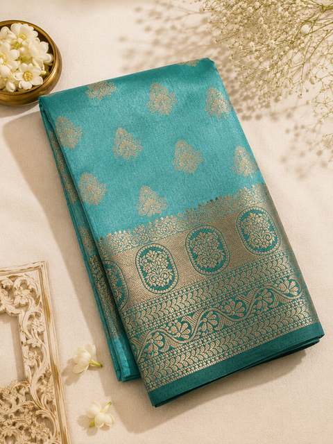 Art silk beautiful design Saree with contrast Pallu and Blouse , blouse piece is attached to Saree(slight variation in color and design is possible)