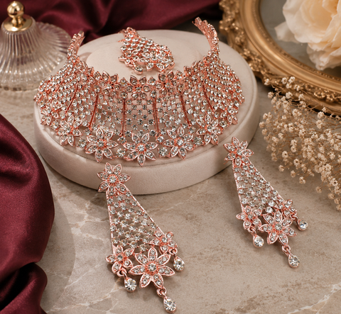Rosegold Jerkan Stone Beautiful Necklace Set(slight variation in color and design is possible)
