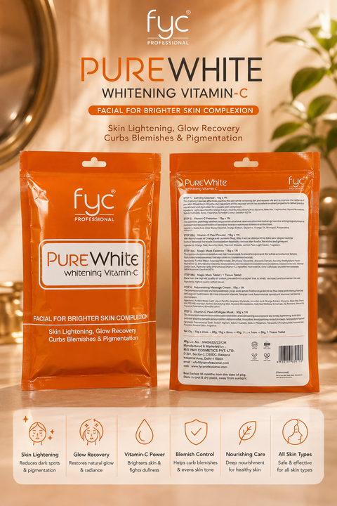 Pure White Vitamin C Facial Kit | 5-Step Brightening & Hydrating Facial Treatment | 95g | Glowing Skin | Salon-Quality Skincare at Home