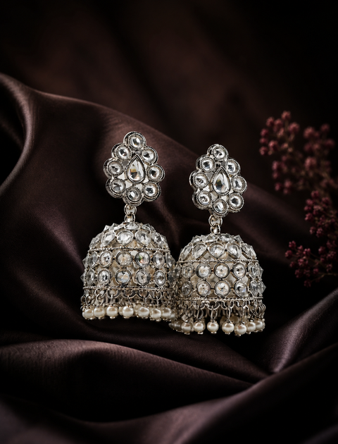 Polki stone with pearls work beautiful oxidised jhumka