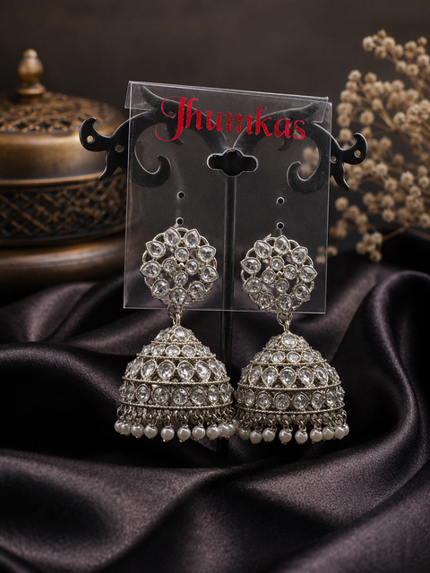 Original Polki stone with pearls hanging Jhumka