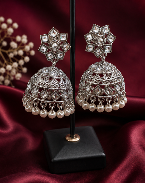 Original Polki stone with pearls hanging Jhumka