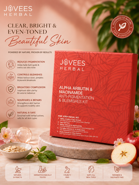 Jovees Herbal Alpha Arbutin & Niacinamide Anti Pigmentation & Blemishes Facial Kit For Pigmentation, Blemishes & Improves Uneven Skin Tone with 5 Easy Steps- Multiple Use
