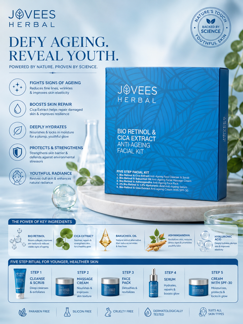 JOVEES HERBAL BIO RETINOL AND CICA EXTRACT ANTI-AGEING Salon pack FACIAL KIT with 5 Easy Steps- Multiple Use