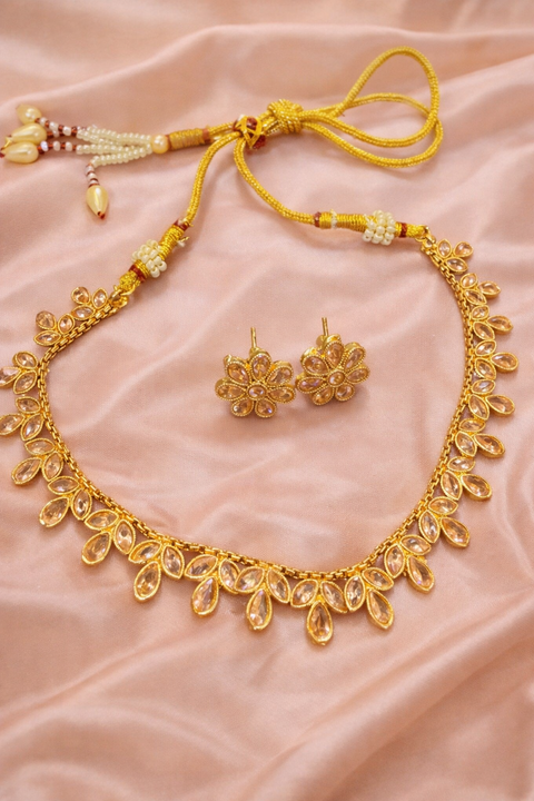 Golden color Original Polki necklace set with small studs
