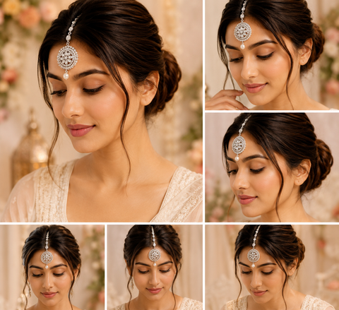 Silver stone with pearls work beautiful Jhumka Balian big size with Tikka