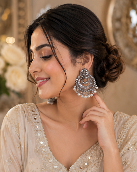 Beautiful oxidised earrings with stones &  pearls