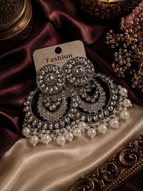 Beautiful oxidised earrings with stones &  pearls