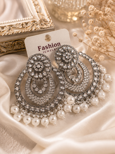 Beautiful oxidised earrings with stones &  pearls
