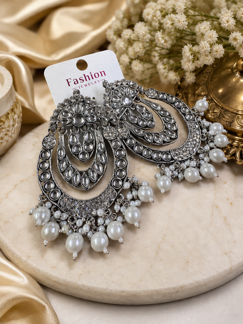 Beautiful oxidised earrings with stones &  pearls