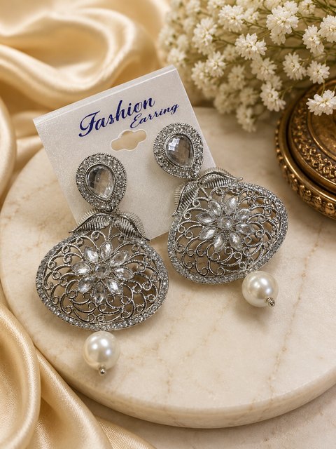 Silver colour stone and pearls beautiful earrings
