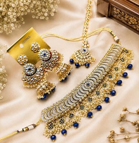 Kundan with pearls work beautiful heavy work choker necklace with designer Jhumka Earrings and Tikka