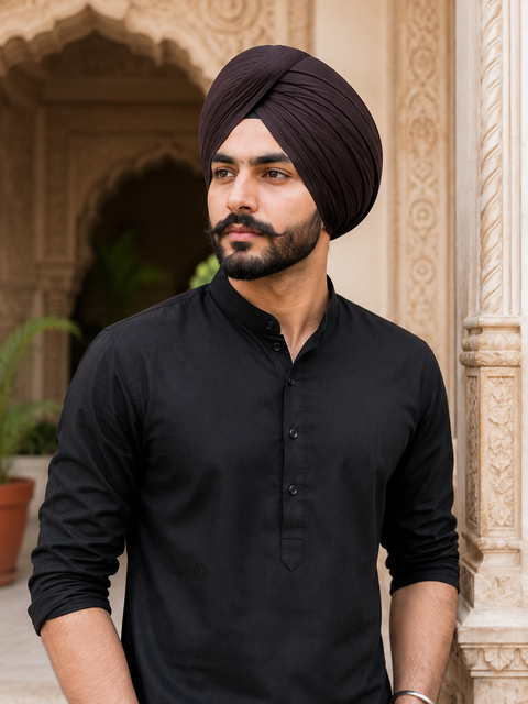 Dark black brown Colour Pure Full Voile Turban Fabric  ($6 Per Meter) (Slight variation in color may occur)