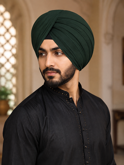 Dark Kai Green colour pure Full Voile turban fabric  ($6 Per Meter) (Slight variation in color may occur)