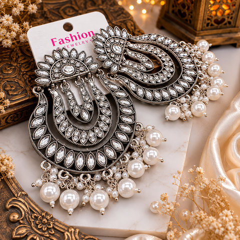 Beautiful oxidised earrings with stones &  pearls