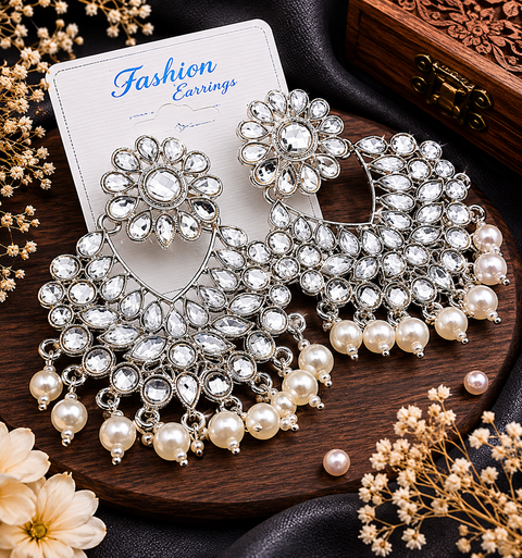 Silver stone with pearls work beautiful earrings