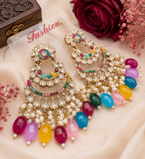 Beautiful Kundan & Pearls work bigger earrings (very lite weight)