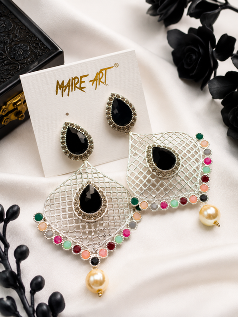Black with multicoloured Stone And Pearls Beautiful Jhumka