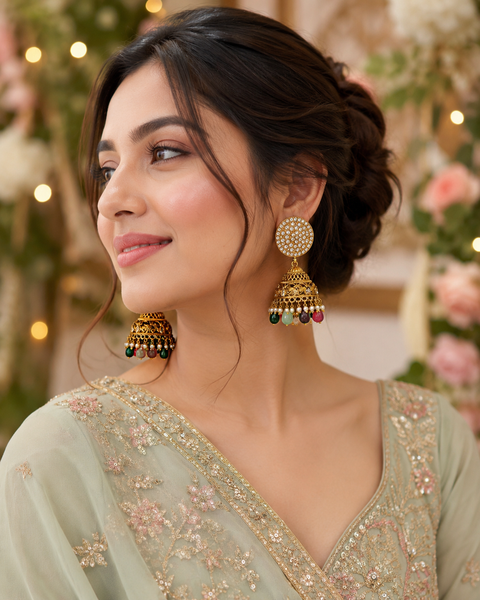 Kundan Stone With Pearls Work Beautiful Jhumka