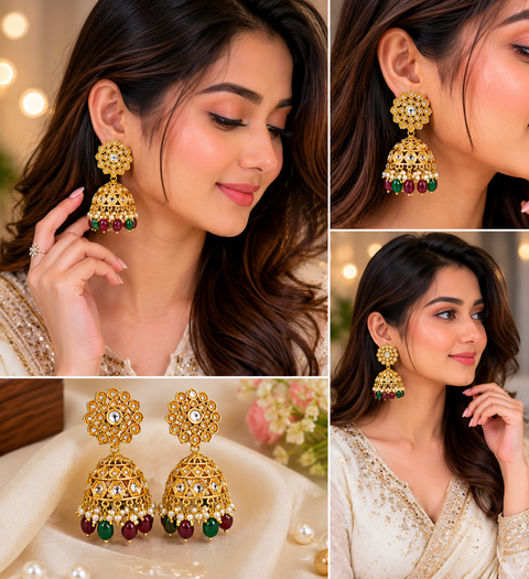 Kundan stone with Pearls work beautiful Jhumka