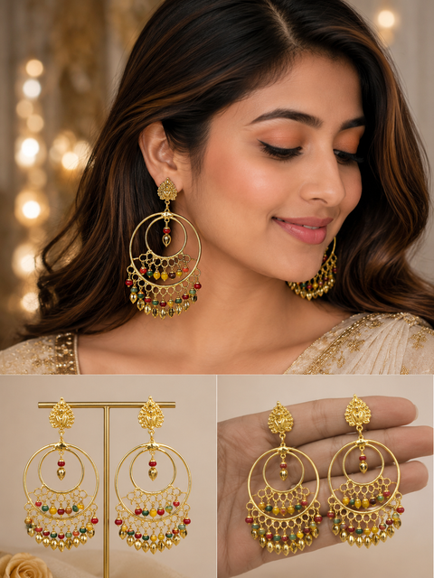 multicoloured pearls with pipal patti punjabi balian