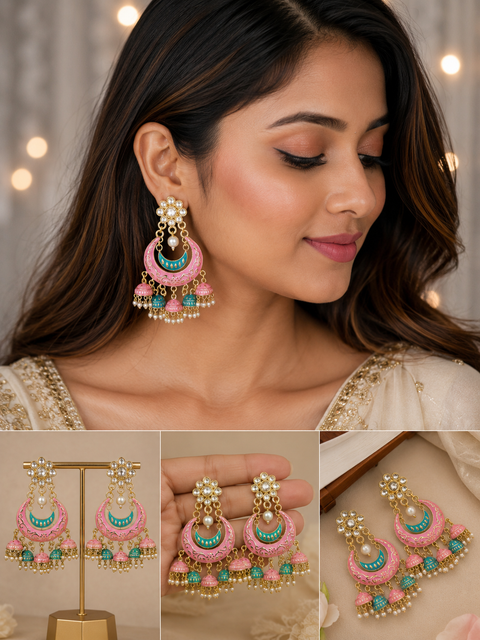 Meenakari with kundan stone studded beautiful Earrings