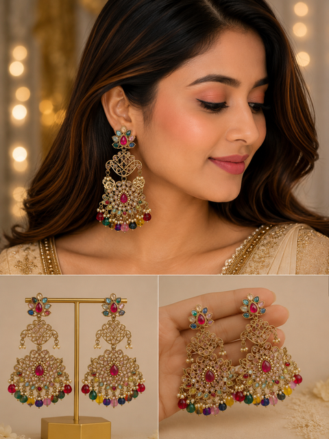 Original Polki with beautiful pearls heavy look Earrings with lite weight
