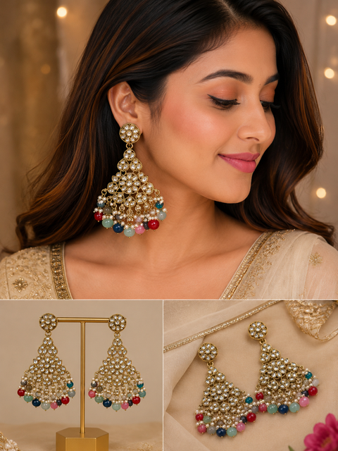 Kundan with beautiful pearls heavy look Earrings with lite weight