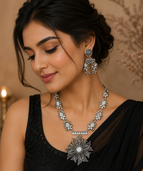 Beautiful work oxidised necklace with earrings