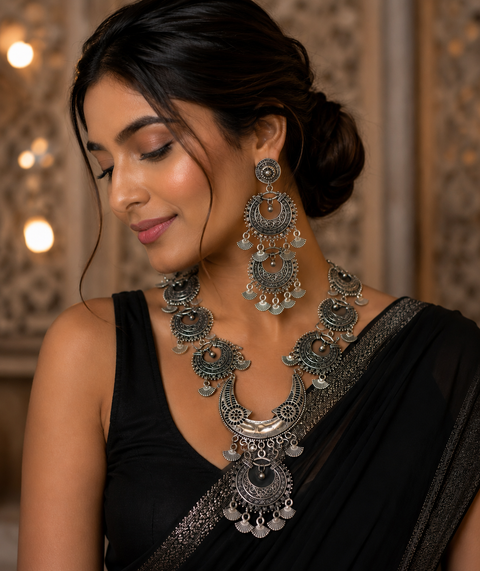 Beautiful work oxidised necklace with earrings