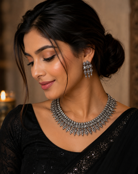 Beautiful work oxidised necklace with earrings