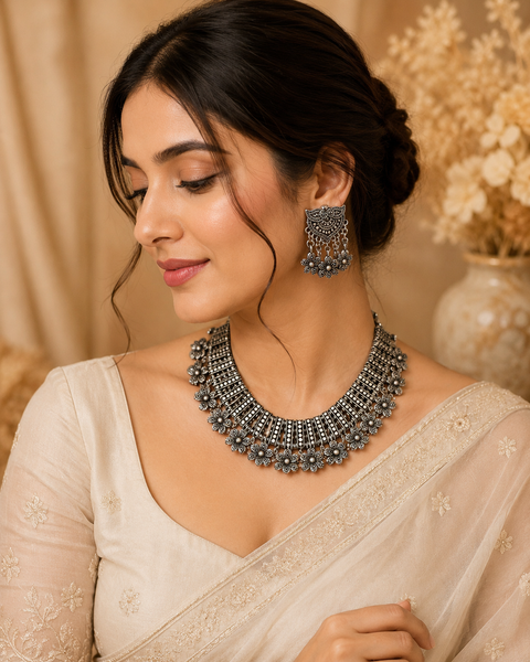 Beautiful work oxidised necklace with earrings