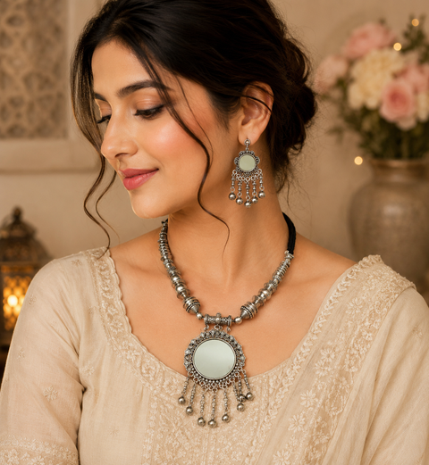 Beautiful work oxidised necklace with earrings