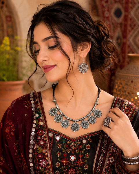 Beautiful work oxidised necklace with earrings