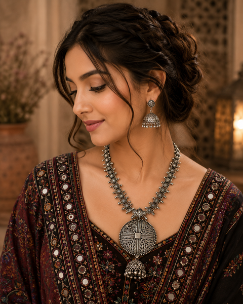 Beautiful work oxidised necklace with earrings