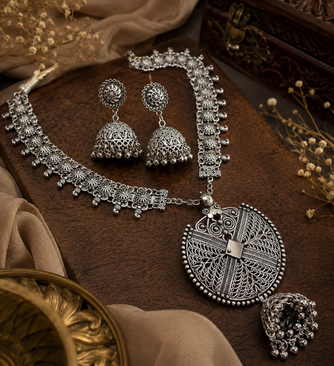Beautiful work oxidised necklace with earrings